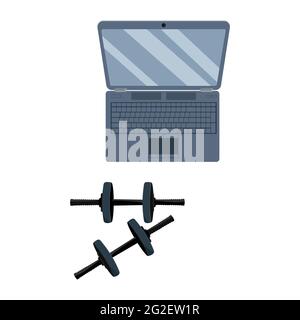 Dumbbells and notebook isolated on awhite background. Dumbbell vector icon. Stock Vector