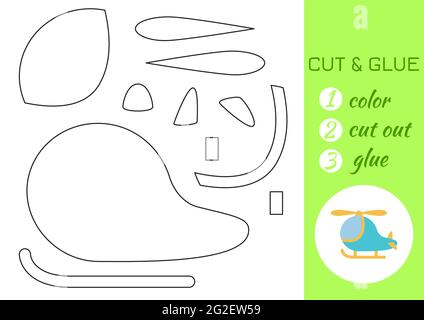 Color, cut and glue paper turquoise helicopter. Cut and paste craft activity page. Educational game for preschool children. DIY worksheet. Kids logic Stock Vector