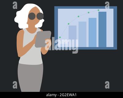 Business woman with business graph vector illustration Stock Vector