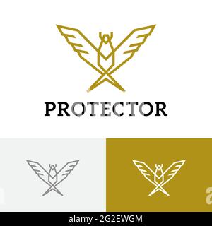 Golden Eagle Falcon Hawk Protector Bird Wings Monoline Logo Stock Vector