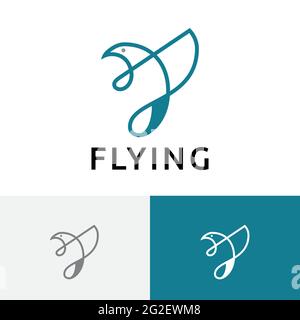 Flying Little Bird Wing Dove Pigeon Hummingbird Colibri Line Logo Stock Vector