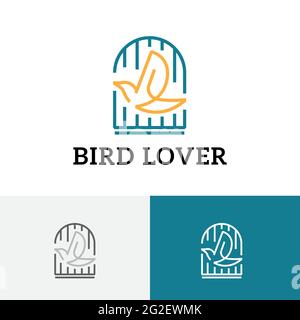 Canary Bird Lover Community Abstract Line Cage Logo Stock Vector