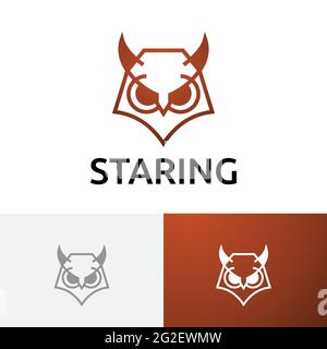 Staring Owl Eyes Focus Line Abstract Logo Stock Vector