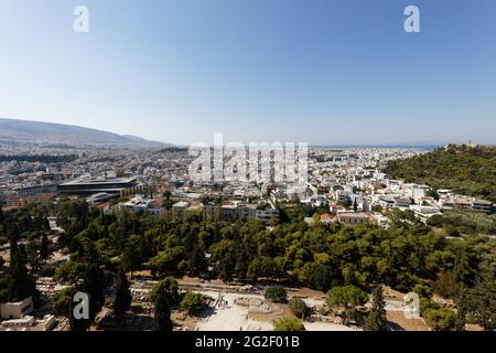View from the Acropolis to the City of Athens Greece Stock Photo