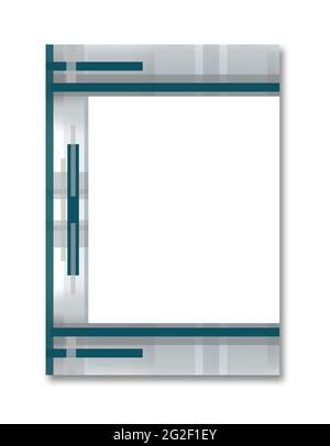 Book cover A4 design with geometric abstract frame: green-blue symmetric strips on the gray background. Large white text space.  Technology layout Stock Photo