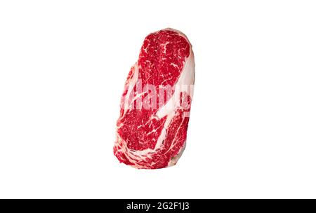 Black angus prime beef steak on white background with copy space.  Stock Photo