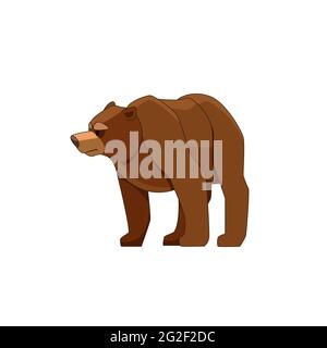 Bear looking and walking. Cartoon character of big mammal animal. Wild forest creature with brown fur. Vector flat illustration isolated on white Stock Vector
