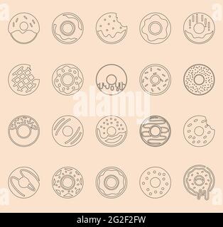 Doughnuts line art set. Black line art doughnuts Stock Vector