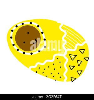 Vector cute Scandinavian children's doodle. African American Baby in Cozy yellow blanket with ornament Isolated on white background. Kawaii Smiling ch Stock Vector