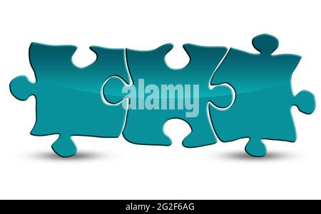 Blue blank puzzle isolated on white, 3D rendering Stock Photo