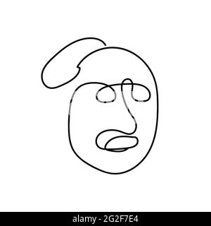 Outline man Face drawn by a continuous line isolated on a white background. Line art portrait of a man with a mustache, hairstyle. Minimalist graphic Stock Vector