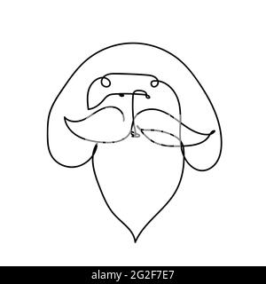 Outline man Face drawn by a continuous line isolated on a white background. Line art portrait of a man with a mustache, beard. Minimalist graphic stoc Stock Vector