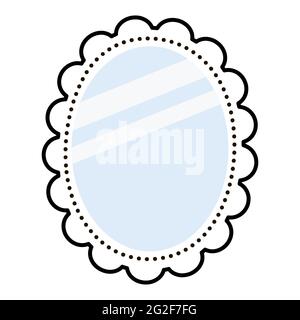Vector flat style mirror. Cute illustration with a minimalistic piece of furniture. Outline mirror with blue shiny glass isolated on white background. Stock Vector