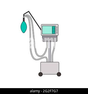 Medical ventilator line icon. Color mechanical ventilation lungs Machine isolated on white background. Apparatus to patients having trouble breathing, Stock Vector