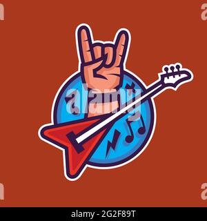 Symbol of rock'n'roll. Concept art of rock music in cartoon style. Stock Vector