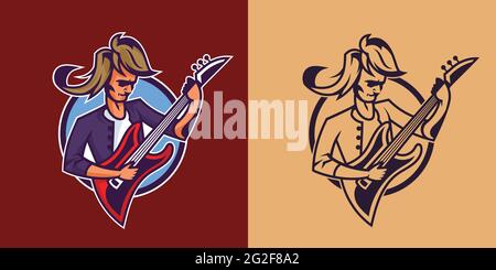Rocker playing guitar in different styles. Concept art of rock music. Stock Vector