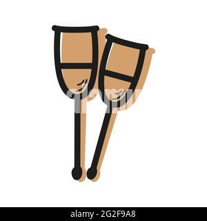 Vector linear color icon in the form of medical crutches. concept of traumatology and orthopedics Stock Vector