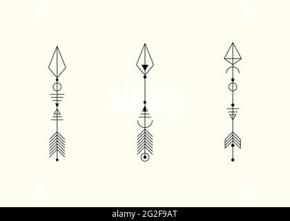 Set of graphic arrows for tattoo design. Vector minimalism, sacred geometry, hipster design elements. vector art, clipart. Abstract Mystic Geometric Stock Vector