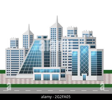 Urban landscape with big modern buildings. Smart city, business center,office buildingskyscraper houses. For cityscape background, concept or metropol Stock Vector