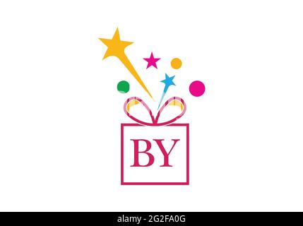 Gift Box, gift shop letter alphabet BY for company logo icon design Stock Vector