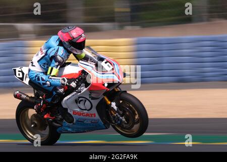 Le Mans, Sarthe, France. 11th June, 2021. ERC Endurance Ducati - LOUIS ROSSI (FRA) in action during the qualifying session of 44th edition of the 24 hours motorcycle of Le Mans at circuit Bugatti - Le Mans - France. Credit: Pierre Stevenin/ZUMA Wire/Alamy Live News Stock Photo