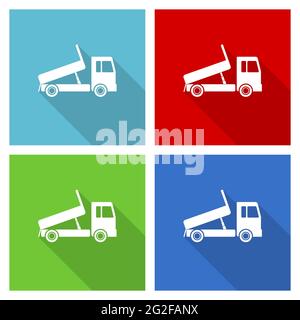 Dump truck, transport, transportation icon set, flat design vector illustration in eps 10 for webdesign and mobile applications in four color options Stock Vector