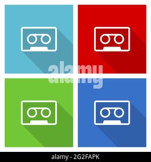 Retro cassette tape, audio concept icon set, flat design vector illustration in eps 10 for webdesign and mobile applications in four color options Stock Vector