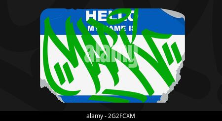 Outdoor Abstract Urban Graffiti Style Sticker Hello My Name Is With Some Street Art Lettering Vector Illustration Art Stock Vector