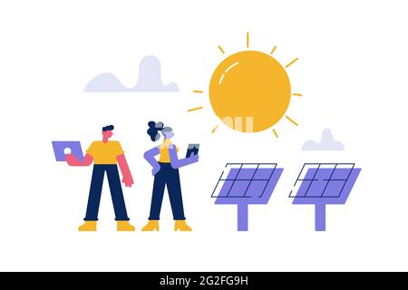 Modern photovoltaic power station with solar panels Stock Vector