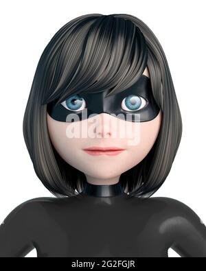 super girl cartoon id picture, 3d illustration Stock Photo