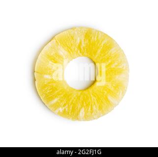 Canned sliced pineapple fruit isolated on white background. Stock Photo
