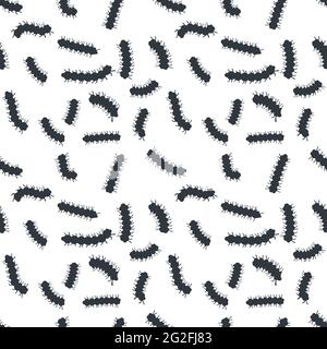 A lot of caterpillar larvae, insect icons on white, seamless pattern Stock Vector
