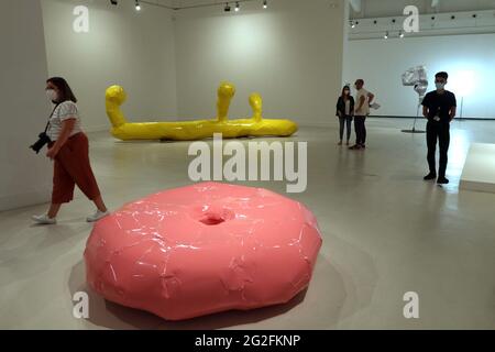 June 11, 2021: 11 June 2021 (malaga) The CAC Malaga has inaugurated this Friday Franz West. In recent decades, a selection of thirty-five works covering various aspects of his extensive artistic career has enabled visitors to learn first-hand about his work. A key figure in the last 50 years of European art. In this exhibition you can see sculptures of different materials: papier-mÃ¢ché, plaster, polyester or aluminum, in addition to various collages and furniture. His work is influenced by European avant-gardes, especially the Viennese Secession and Viennese Actionism of the 1960s and 1970s. Stock Photo