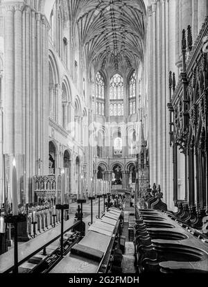 The choir of Norwich Cathedral Norfolk UK photographed on a whole plate (8 1/2 inches x 6 1/2 inches) HP3 glass plate in 1973 Stock Photo