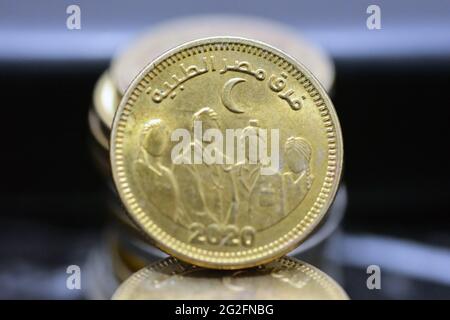 A slogan of Egypt’s Medical Staff 2020 on the obverse of Egyptian 50 piasters coin In appreciation of the Egyptian medical staff efforts in saving liv Stock Photo