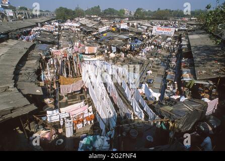 MUMBAI, INDIA - Dhobi Ghat municipal outdoor laundry facility. Stock Photo