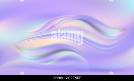 Rainbow pastel wavy background. Holographic color flowing waves, purple, blue and pale pink, gradient effect. Abstract vector illustration Stock Vector