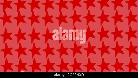 Composition of multiple rows of red stars on red background Stock Photo