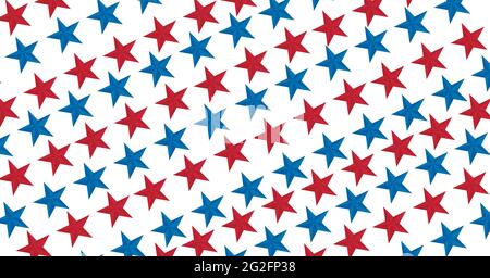 Composition of multiple rows of red and blue american flag stars on white background Stock Photo