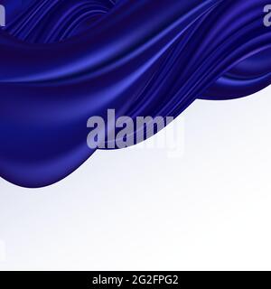Blue satin wave background for banner. Smooth silk wavy texture, abstract pattern. Vector illustration Stock Vector