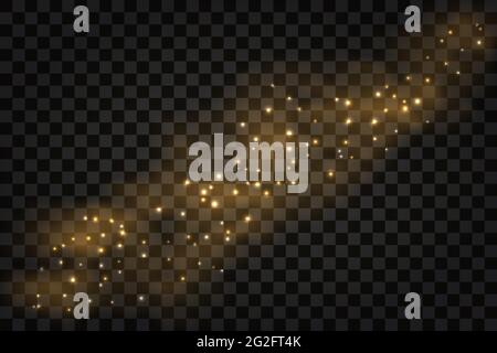 Golden smoke with glow effect. Abstract gold fog with light sparkles, star dust, glitter. Vector illustration Stock Vector
