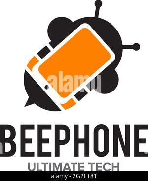 Bee phone logo design vector template Stock Vector