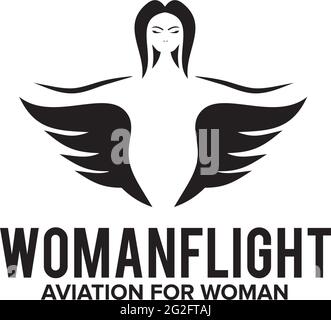 Woman flight logo design vector template Stock Vector