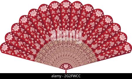 Hand fan with floral decoration pattern Stock Vector