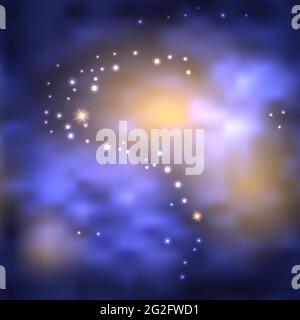 Galaxy night sky. Colorful  night sky with shiny star dust and nebula.  Blue clouds and sunrise glow, abstract backdrop. Vector illustration Stock Vector