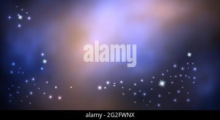 Galaxy night sky. Colorful  night sky with shiny star dust and nebula.  Blue clouds and sunset, abstract backdrop. Vector illustration Stock Vector