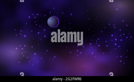Cosmos background with galaxy, space, nebula, shining stars and planet. Dark blue and purple decorative abstract design for wallpapers.  Vector illust Stock Vector