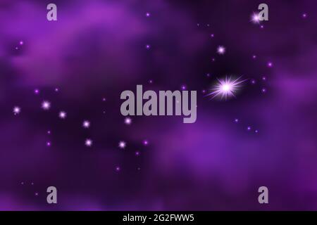 Cosmic galaxy space background with Big Dipper constellation. Starry sky and cloudy mist, shiny flyingstars and sparkles. Vector illustration Stock Vector