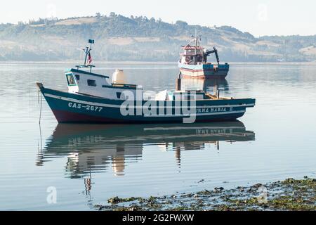 CASTRO, CHILE - MARCH 23, 2015: Fishing boat in Castro, Chiloe island, Chile Stock Photo