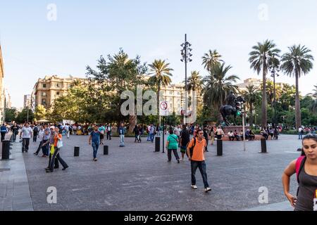 SANTIAGO, CHILE - MARCH 27, 2015: People walk at Plaza de las Armas square in Santiago, Chile Stock Photo